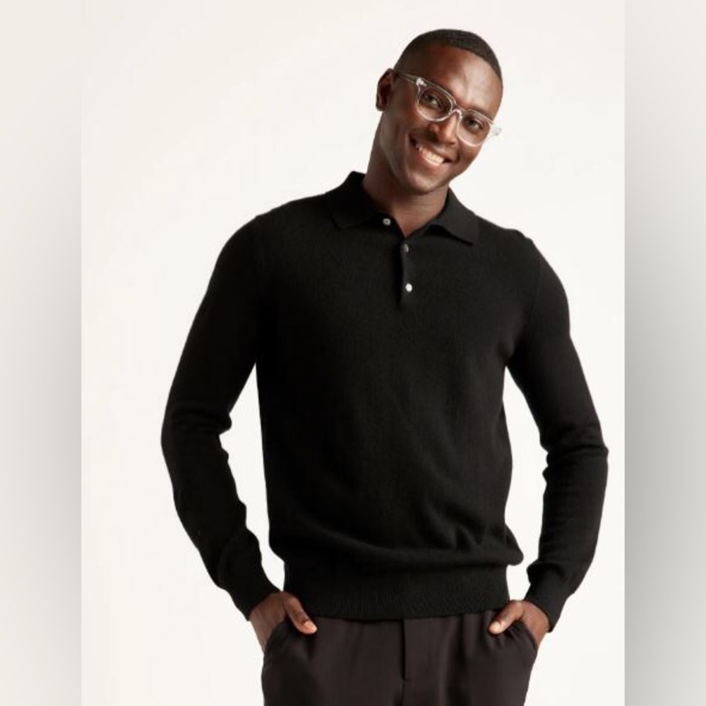 Quince Mongolian Cashmere Polo Sweater in Black - Various